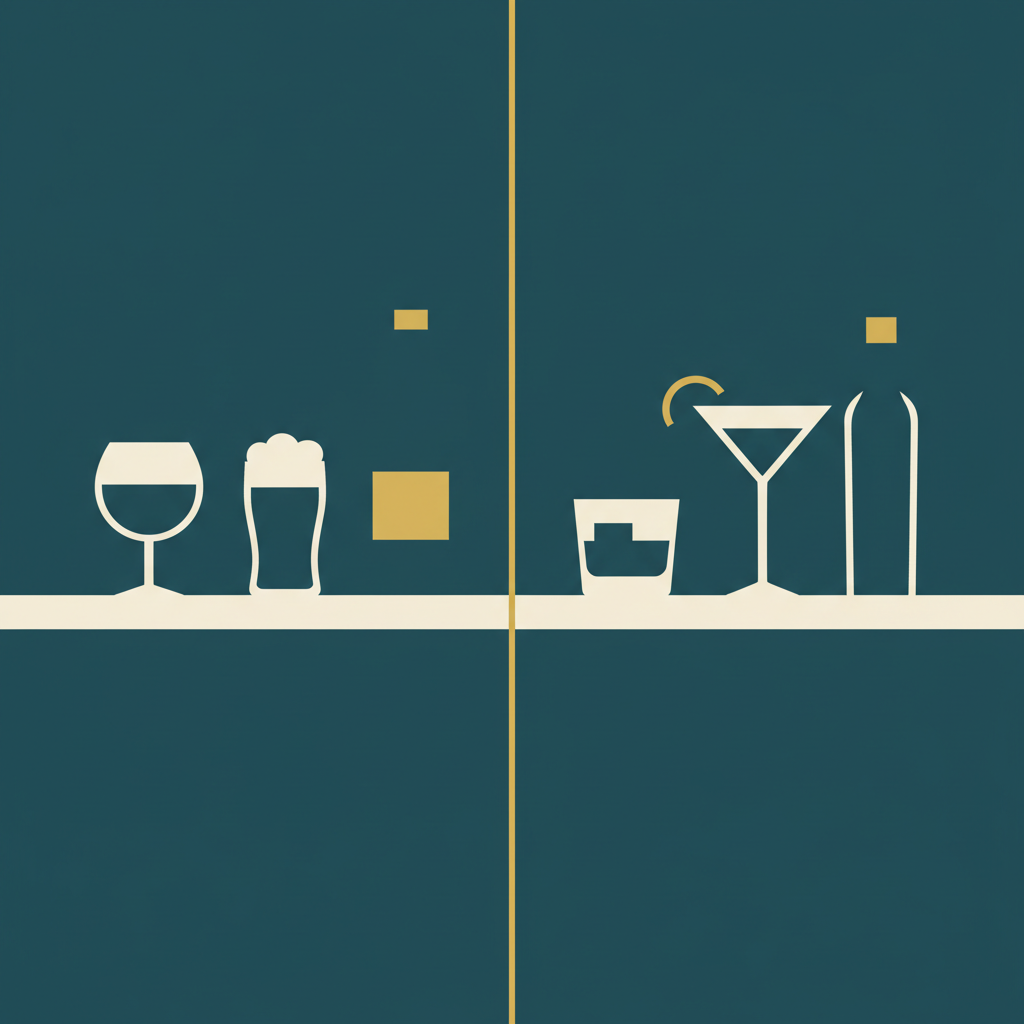 Comptoir partagé en deux : vin et bière d'un côté, cocktail et spiritueux de l'autre