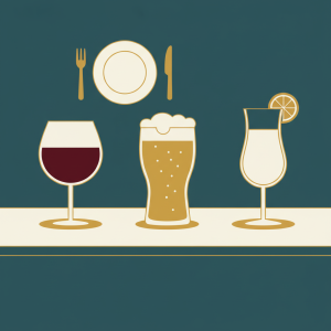 Un verre de vin, une chope de bière et un cocktail côte à côte sur un comptoir